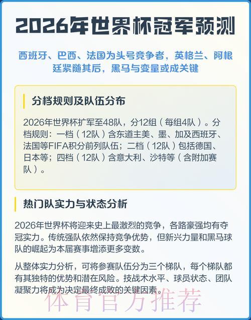 2026年世界杯夺冠热门球队权威预测